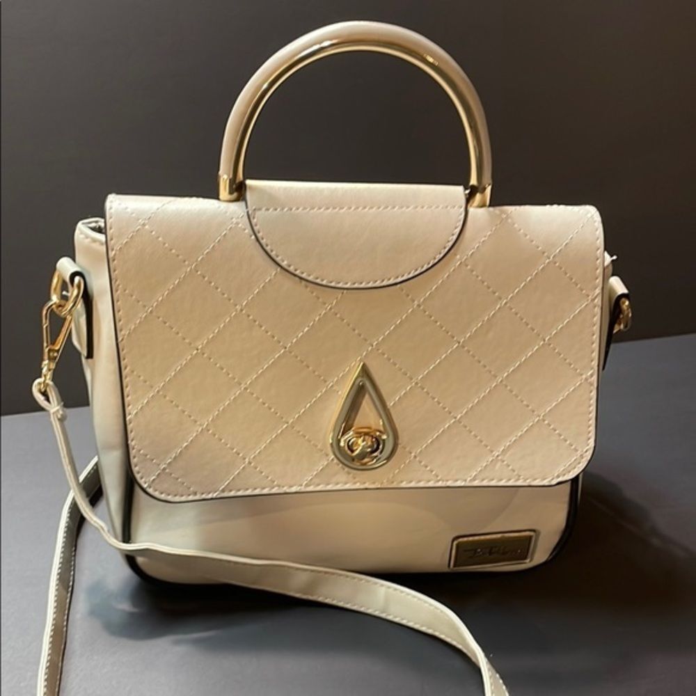 Bella Russo Womens Stone Gray Handbag with Detachable Stap.